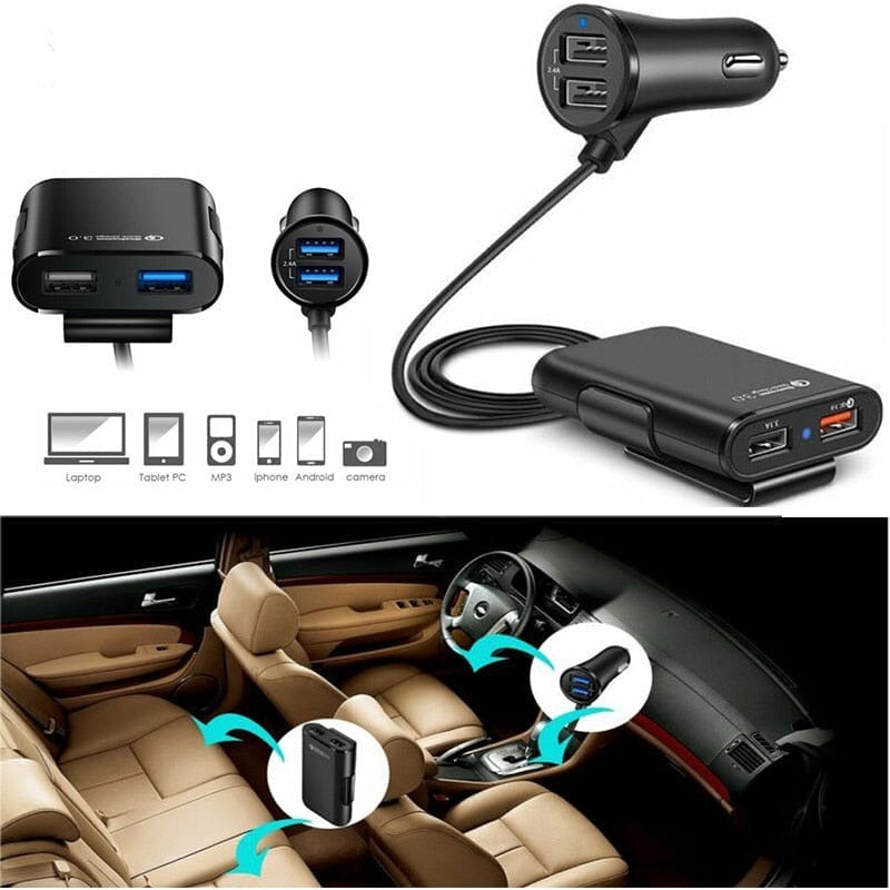 BAECOAR 4 In 1 Car USB Charger Front and Rear Seat Charging Car Charger Quick Charge 3 QC 3 Phone Chargers USB Auto Fast Charger